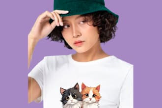 create cute two cat illustration t shirt designs