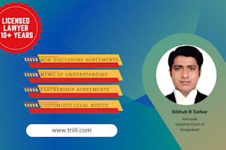 draft nda, mou, partnership agreements, customized legal notice etc for you