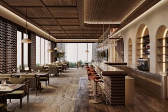 model facade coffee pavillion, cafe restaurant, high resolution render,2d layout