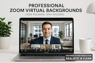 design realistic custom virtual background google meet and zoom with logo