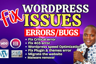 fix wordpress issues and critical errors fix wordpress bug and critical errors