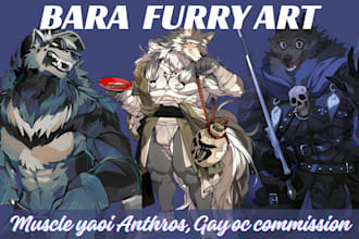 draw gay bara furry anthro illustration yaoi oc in anime manga style