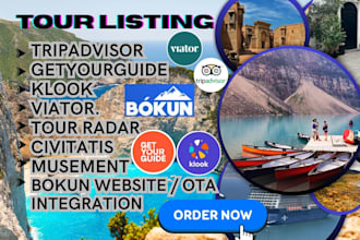 list and optimize tours on tripadvisor, klook musement bokun, viator getyouguide