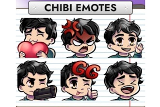 create cute chibi twitch emote, animated emotes, sub badges for vtuber, discord