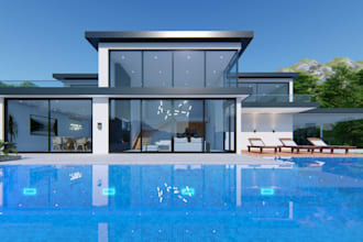 do 3d exterior rendering for small home, cabin, container house, or modern villa