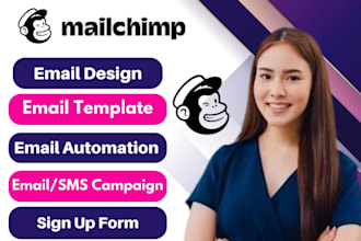 do mailchimp email marketing campaign, template design, automation, landing page