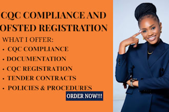 help with cqc registration, ofsted, UK tenders, policies and business plan