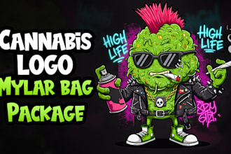 design a unique cannabis mascot logo and custom mylar bag packaging