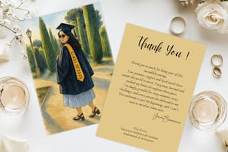 create a custom graduation thank you card with a watercolor portrait