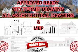 draw architectural city permit site plan, structural floor plan, mep, adu garage