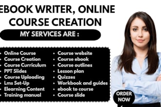 create ebook online course, course creation lesson plan, curriculum on teachable