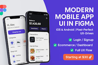 design modern mobile app UI in figma, IOS and android app UI UX design