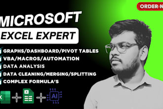 be your expert in excel data cleaning, macros, graphs, pivot tables, dashboard