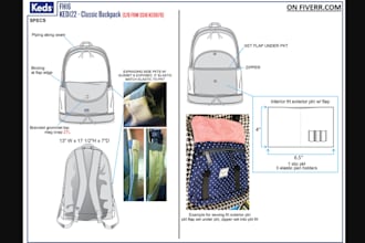 design handbags, tote bags, backpacks,technical drawings and make a tech pack