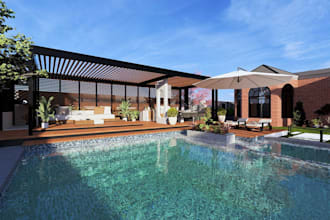 create photorealistic 3d landscape design for garden, backyard, or pool