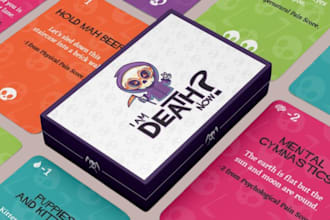 do card game design, board game digital illustration, flashcards,card box mockup