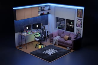 design a custom 3d streamer room or gaming setup
