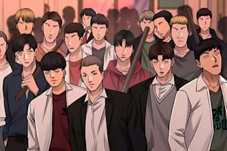draw webtoon style comic panels with custom characters