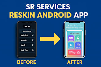 professional android studio app reskin UI,UX icons, branding