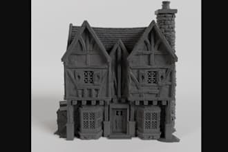 design 3d medieval terrain,tudor style building,cottage,modular taverns,trpg