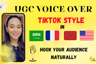 natural sounding voiceover for ugc video in en fr ar