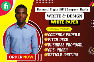 write and design crypto white papers, company profile, pitch deck and one pager