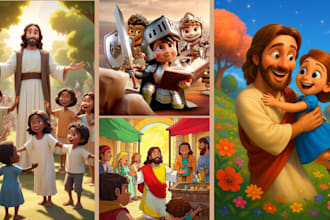 do bible themed children story book illustration, kids bible story, picture book