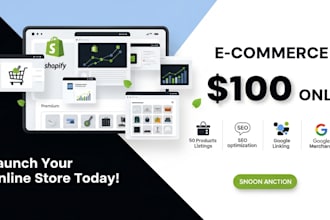 design a shopify store with 50 products, SEO, and google merchant