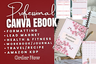 format, design editable canva ebook, workbook, lead magnet, journal for KDP