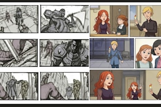 draw cinematic comic storyboard comic book art for manga comic and animation