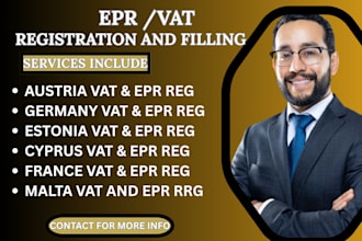 handle epr and vat registration in estonia, france, uk, cyprus, and malta