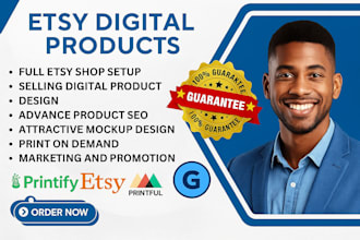 set up etsy or gumroad shop with digital products and mockups
