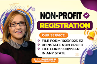 do non profits registration, file 501c3 paperwork and form 1023 ez and full, byl