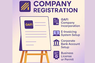 register your gafi company, set up e invoicing bank account, business license