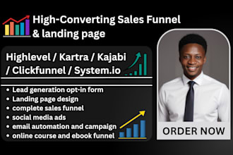 create sales funnel, landing page in ayatem io clickfunnel go highlevel, kajabi