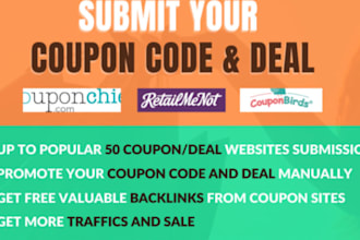 100x your sales by submitting your coupon code on 50 coupon site in 7days