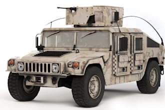 create a game ready 3d model of humvee m1114 military vehicle, machine gunner