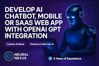 develop ai chatbot, mobile or saas web app with openai gpt integration
