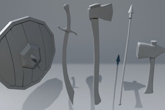 create low poly medieval weapons for 3d printing or games