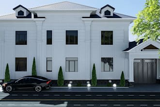 bold 3d exterior design, pavilion, carpack, garden, porch, facade, 3d elevation