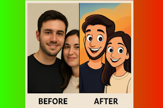 create vibrant cartoon couple or solo portraits in disney style