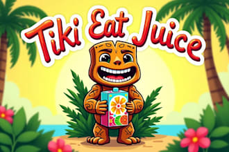 make an amazing tiki eat juice mascot logo design in 12 hours
