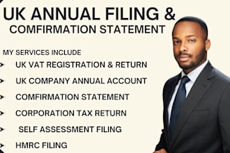file UK ltd cs01 confirmation statement, annual accounts, ct600 tax return