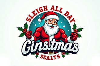 design creative santa gym mascot logo for you with unlimited revision