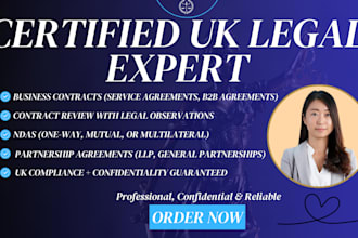 draft or review business contracts, partnership agreements, or ndas by UK legal