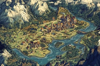 draw custom fantasy map illustration map event or city map