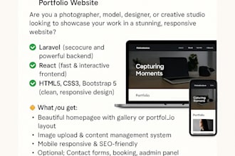 create a photo studio or portfolio website using laravel and react