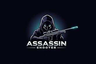 design awesome assassing shooter mascot logo with express delivery