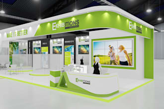 custom 3d exhibition booth, booth design, expo stand, kiosk, 3d trade show booth