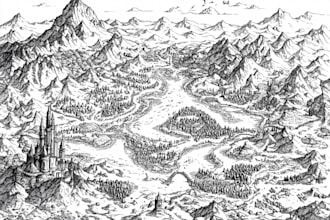 do cartoon fantasy map illustration, doodle hand drawn